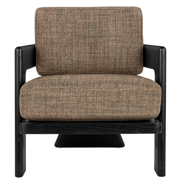 Theo Lounge Chair in Rig Otter Fabric - Stylish Bohemian Design with Caviar Black Mindi Wood Frame