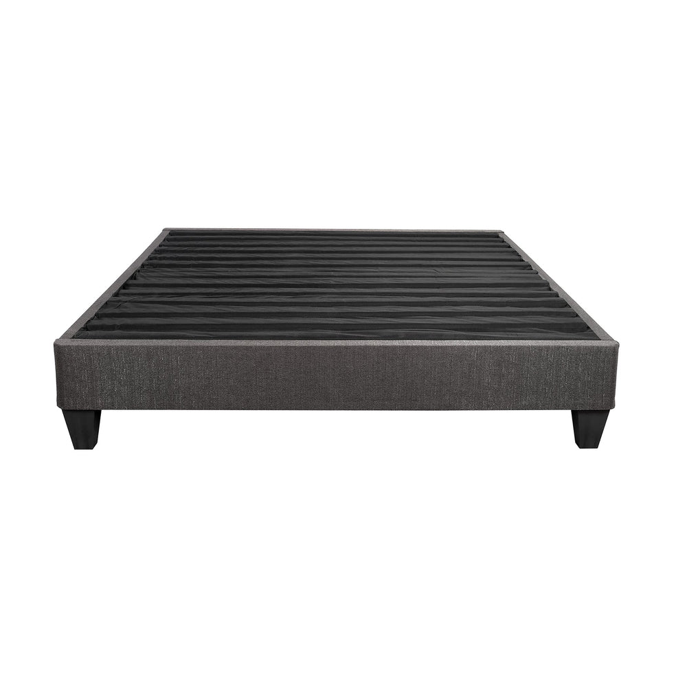 English Elm Queen Speedy Fabric Platform Bed Base — Upholstered Dark Gray Linen, Headboard Kit, Modern Low Profile B2741P283809