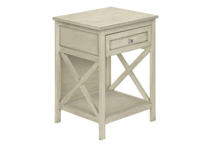 English Elm Accent 2-Tier Narrow End Table with Drawer and Shelf, Transitional Veneer Top, Solid Wood Legs for Compact Spaces White 28 L x 19 W x 7 H B2710P219487