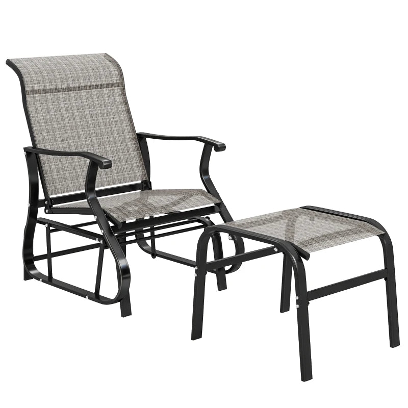 English Elm Comfortable High Back Outdoor Glider Chair and Ottoman Set with Breathable Mesh Steel Frame Black,Gray T3971P459471