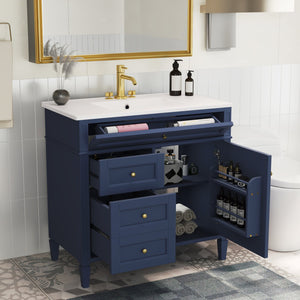 English Elm 36'' Modern Bathroom Vanity With Ceramic Top, 2 Drawers & Tip-Out Storage For Stylish Organization N710P230246C