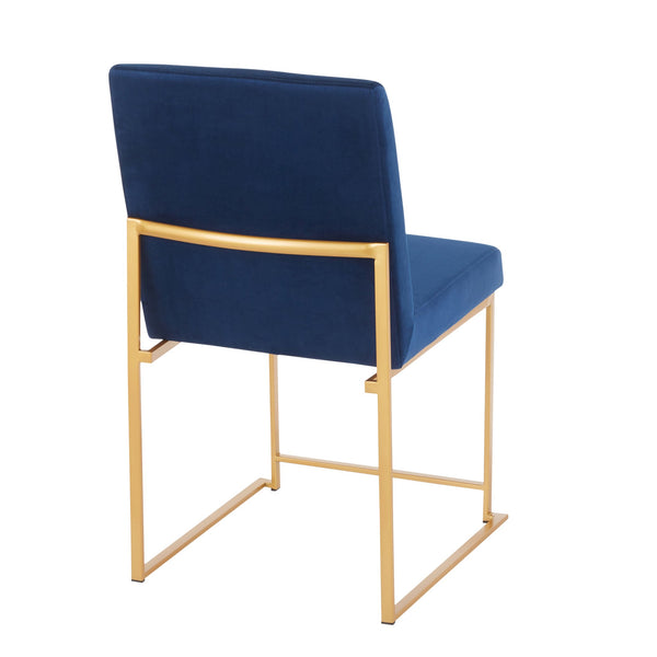 English Elm High Back Fuji Velvet Dining Chairs Set Of 2 In Luxurious Blue With Gold Frame For Modern Homes B202P223543