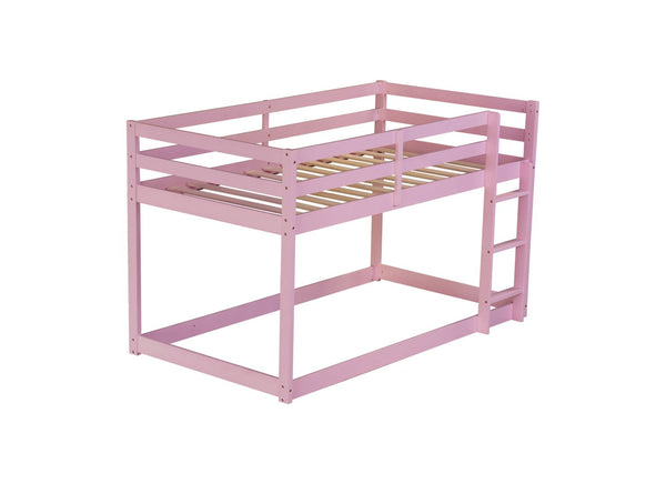 English Elm Solid Rubberwood Twin Over Twin Floor Bunk Bed - Sturdy, Stylish Pink Design With Ladder & Slats W504P191672-GIGA