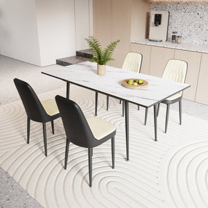 English Elm 47"-63" Extendable Mdf Dining Set Seats Six with Pu Chairs and Black Metal Legs W2189S00922