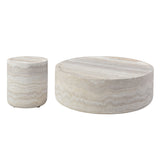 English Elm Set Of 2 Faux Mars Pattern Coffee Tables Side Table Round Tea Faux Travertine Textured Table For Living Room, No Need Assembly.