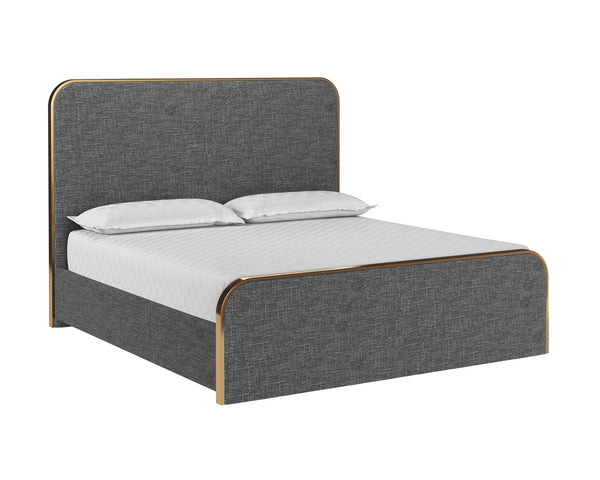 Sunpan Tometi Bed - Sleek Modern Design with Curved Upholstered Headboard and Brushed Gold Accents King