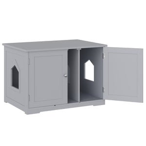 English Elm PawHut Modern Cat Litter Box Cabinet with Adjustable Partition, End Table, Hidden Storage, Dark Gray W2225P217304