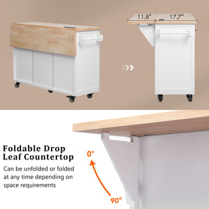English Elm K&k Farmhouse Rolling Kitchen Island Drop Leaf Power Outlet Five Drawers Cabinet Storage White N707S263094W
