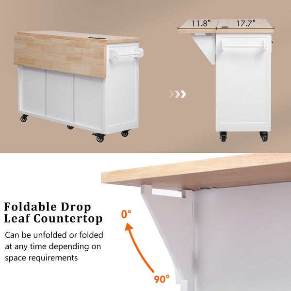 English Elm K&k Farmhouse Rolling Kitchen Island Drop Leaf Power Outlet Five Drawers Cabinet Storage White N707S263094W