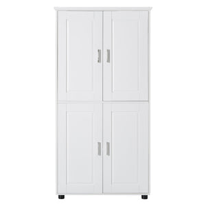 English Elm Tall White Bathroom Storage Cabinet - 4-Door Freestanding MDF Unit, Adjustable Shelves, Slim 61.8" x 18.3" x 7.5" WF323345AAK