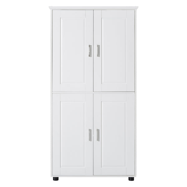 English Elm Tall White Bathroom Storage Cabinet - 4-Door Freestanding MDF Unit, Adjustable Shelves, Slim 61.8" x 18.3" x 7.5" WF323345AAK