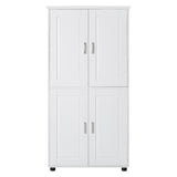 English Elm Tall and Wide Bathroom Floor Storage Cabinet, Bathroom Storage Unit, Freestanding Cabinet With 4 Doors, Adjustable Shelves, White