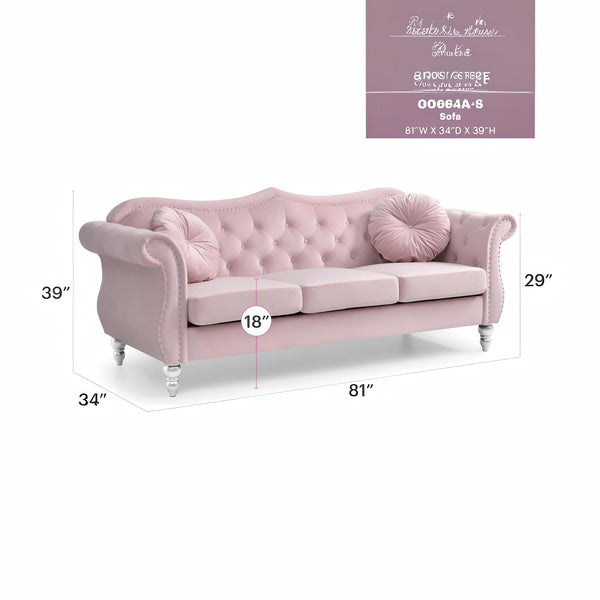 English Elm Hollywood Velvet Tufted Sofa with Nailhead Trim, Pocketed Coil Cushions, Hardwood Frame Elegance Pink 25 L x 24 W x 39 H B078S00136