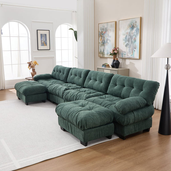 English Elm U Shaped Modular Cloud Sectional with Plush Flannelette Upholstery Deep Seat Living Room Sofa Green W2120S00051
