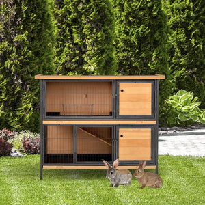 English Elm PawHut Heavy Duty 43" Steel Dog Crate with Wheels, Removable Tray, Top Access & Foldable Bowl Holder Light Yellow W2225P217660