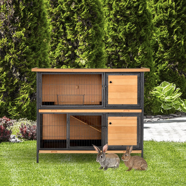 English Elm PawHut Heavy Duty 43" Steel Dog Crate with Wheels, Removable Tray, Top Access & Foldable Bowl Holder Light Yellow W2225P217660