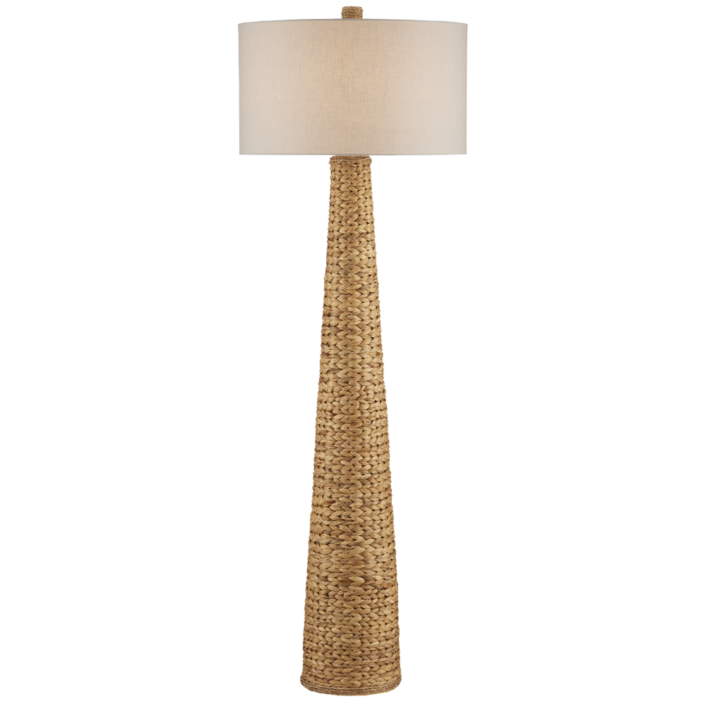 Birdsong Coastal Floor Lamp - Artisan Woven Water Hyacinth with Off-White Linen Shade, 67.25" Tall