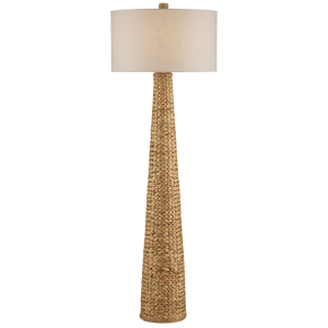 Birdsong Coastal Floor Lamp - Artisan Woven Water Hyacinth with Off-White Linen Shade, 67.25" Tall