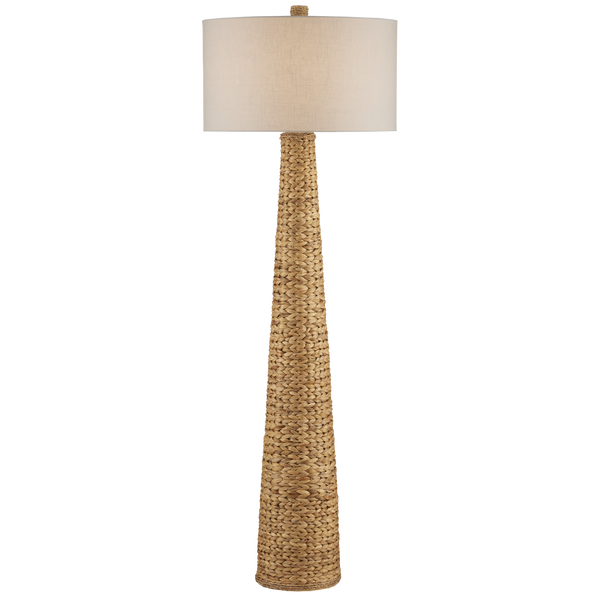 Birdsong Coastal Floor Lamp - Artisan Woven Water Hyacinth with Off-White Linen Shade, 67.25" Tall