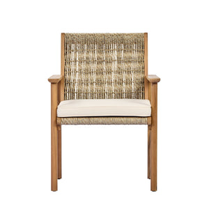 English Elm 7 Piece Outdoor Acacia Wood Dining Set Wicker Slatted Table Cushioned Patio Chairs Beige,Light Teak N768P374497L_6_N768P374498L