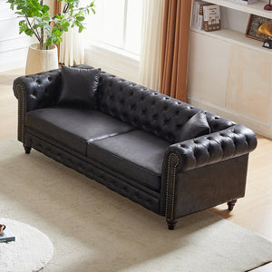 English Elm Fx Chesterfield Sofa Hand Tufted Tech Fabric Three Seat Living Room Couch Black W1926S00109