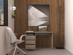 English Elm Computer Desk Nemocon 3-Drawer Light Gray — Spacious 46" Top, Open Shelf, Modern Minimalist Design B097S00097