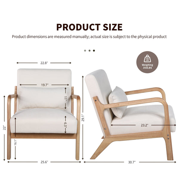 English Elm Mid Century Modern Accent Chair Solid Rubberwood Frame Lumbar Pillow Beige Living Room W2989P426363