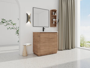 English Elm 36'' Freestanding Bathroom Vanity With Ceramic Sink, Soft-Close Doors & Stylish Storage Solutions W999S00403