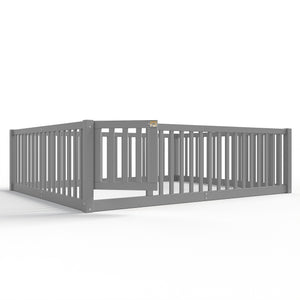 English Elm Queen Kids Floor Bed Pine Wood Frame with Safety Rails Door and Low Profile Design Gray W1580P418053