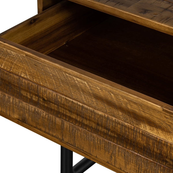 English Elm Cusco Solid Acacia Wood Nightstand with Metal Base and Antique Finish Farmhouse Bedroom B2736P464874