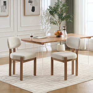 English Elm Wooden Wingback Dining Chairs Chenille Upholstered Farmhouse Set for Kitchen Comfort Beige W3244P316072