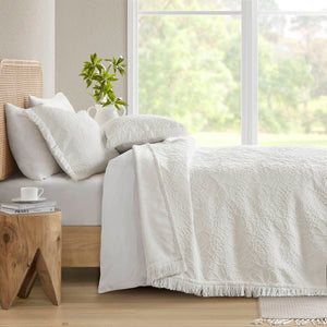 JLA Home Madison Park - 3PCS Chenille Bedspread Set with Tufted Floral Design, Fringed Border, Breathable OEKO-TEX Comfort White MP13-8702