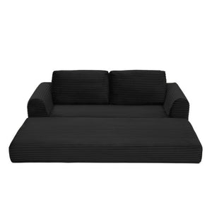 English Elm 2-in-1 Corduroy Futon Sofa Sleeper with Foam Fill and Modular Floor Profile Black W1117P417295