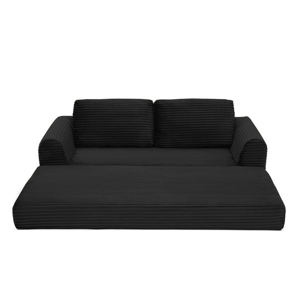 English Elm 2-in-1 Corduroy Futon Sofa Sleeper with Foam Fill and Modular Floor Profile Black W1117P417295