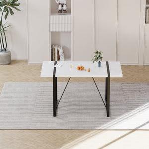 English Elm 55 Inch White Mdf Dining Table with Black Metal Legs Seats Six Industrial Farmhouse W2189P242109
