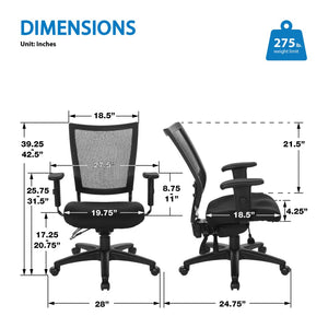 OSP Home Furnishings Soft Frame Ergonomic Task Chair with Progrid Mesh Back and Adjustable Arms for Home Office 69333-30