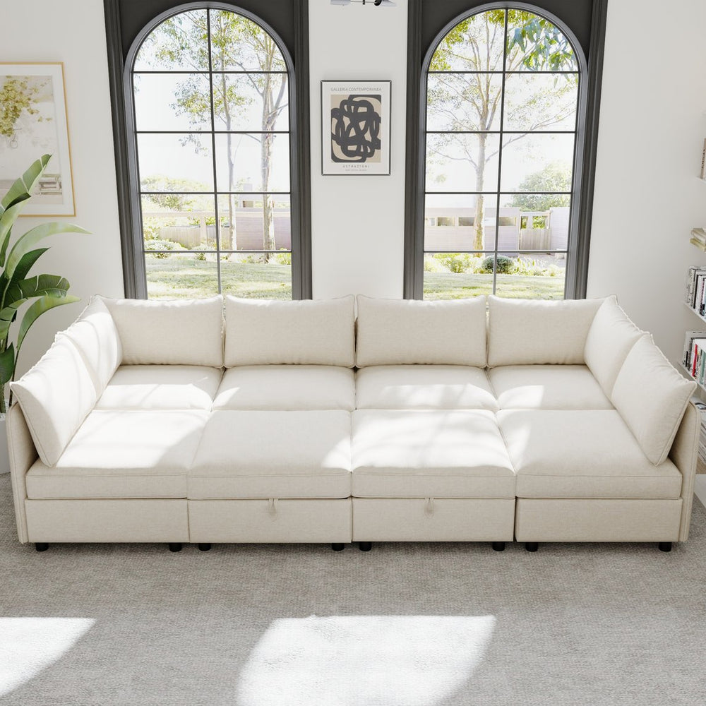 English Elm Modular Fabric Sectional Sofa with Under Seat Storage and Sleeper for Living Room W680S00133