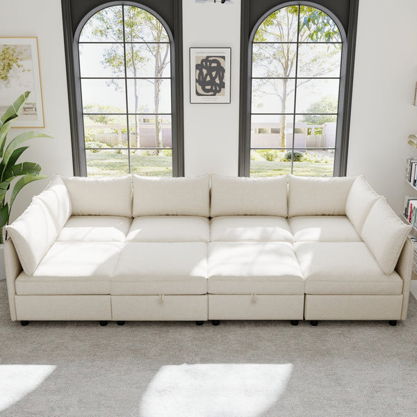 English Elm Modular Fabric Sectional Sofa with Under Seat Storage and Sleeper for Living Room W680S00133