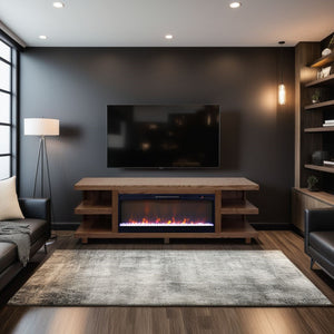 English Elm Laurel Canyon 82" Fireplace TV Stand for TVs up to 90" with 42" Electric Insert, Oak Bourbon Finish, Cable Management B108P292280