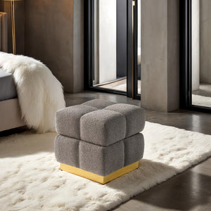 English Elm Contemporary Plush Pleated Round Ottoman Stool with Gold Trim Base, Velvet-Like Accent Seat for Living Room Charcoal 19 L x 19 W x 19 H B2741P388382