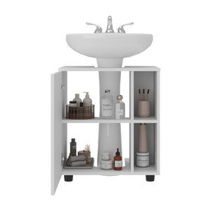 English Elm Parade Under Pedestal Sink Cabinet with 1 Door & 5 Open Compartments, Melamine Scratch-Resistant Storage White 27.17 L x 21.66 W x 5.91 H B128P375295