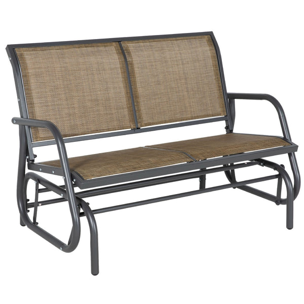 English Elm Outsunny 2-Person Glider Bench - Stylish Outdoor Loveseat With Smooth Rocking Steel Frame, Brown W2225P249831-GIGA
