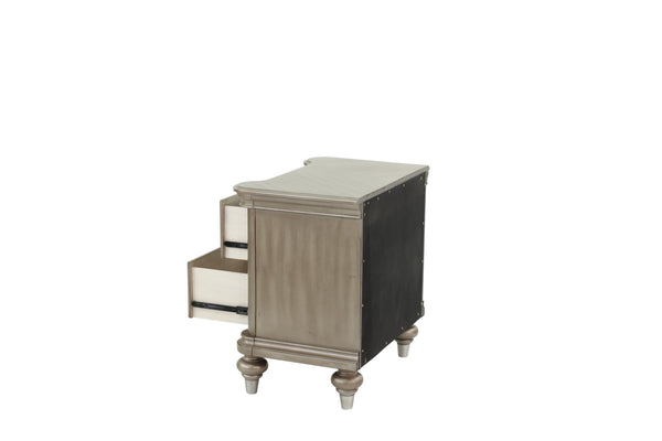 English Elm Luxury Glam Antique Silver-Champagne Nightstand with 2 Drawers, Modern Bedside Storage 28x18x28" B011P210121