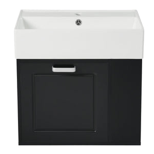 English Elm Christopher Knight Home® - 21.8" Wall-Mounted Bathroom Vanity with Ceramic Sink, Soft-Close Drawer, Adjustable Shelves & Tissue Holder Black N759P292550B