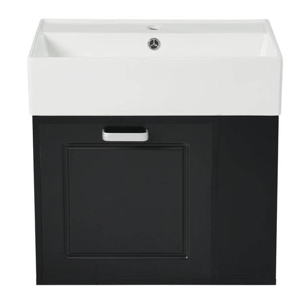 English Elm Christopher Knight Home® - 21.8" Wall-Mounted Bathroom Vanity with Ceramic Sink, Soft-Close Drawer, Adjustable Shelves & Tissue Holder Black N759P292550B