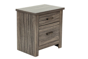 English Elm Natural Weathered Grey Nightstand with 2 Drawers, Mid-Century Tapered Legs, Black Groove Accents, 24"H HSESF00F5476