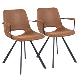 English Elm Brown Mid-Century Leather Dining Chairs Set of 2 with Cushions, Metal Legs, Noise-Free Pads, 300 lb Capacity T3950P396565