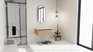 English Elm 30'' Floating Wall Mounted Bathroom Vanity Plywood Build with Soft Close Drawer W999P285410