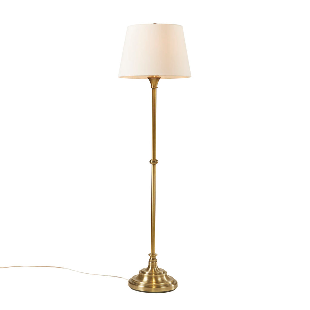 JLA Home Hampton Hill - Floor Lamp Aelorian 59" Antique Brass with Off-White Empire Shade, LED Warm Light for Living Rooms MT154-0070