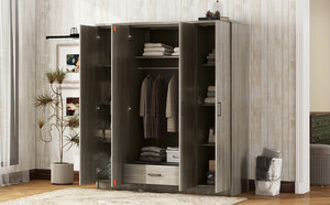 English Elm 4-door Wardrobe with Drawer Gray Mdf Freestanding Bedroom Closet Storage Unit LP006002AAE